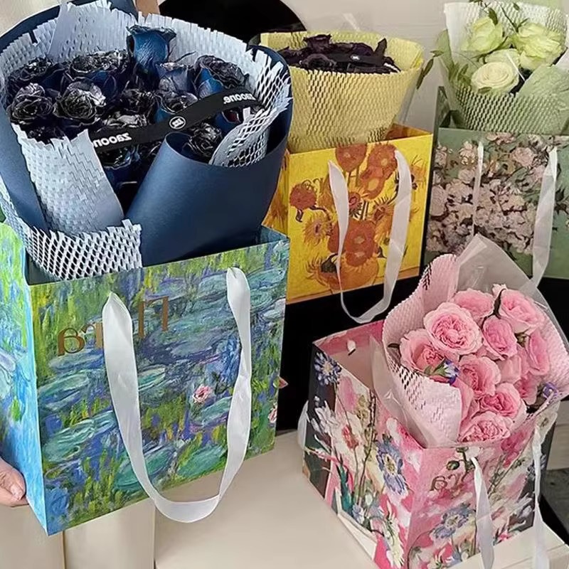 Oil Printed Garden Style Paper Non-Window Bouquet Bags Wholesale
