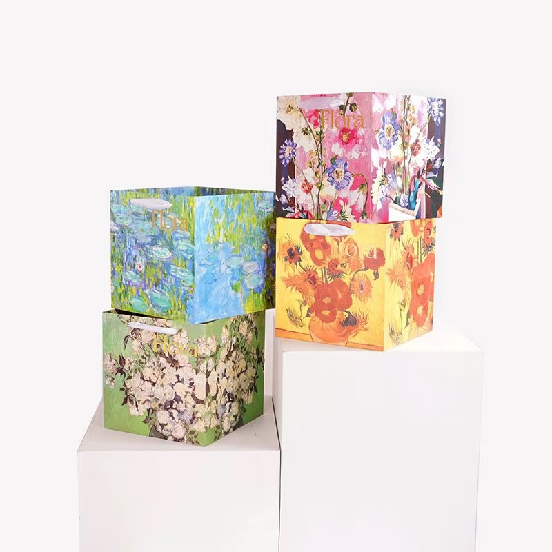 Oil Printed Garden Style Paper Non-Window Bouquet Bags Wholesale