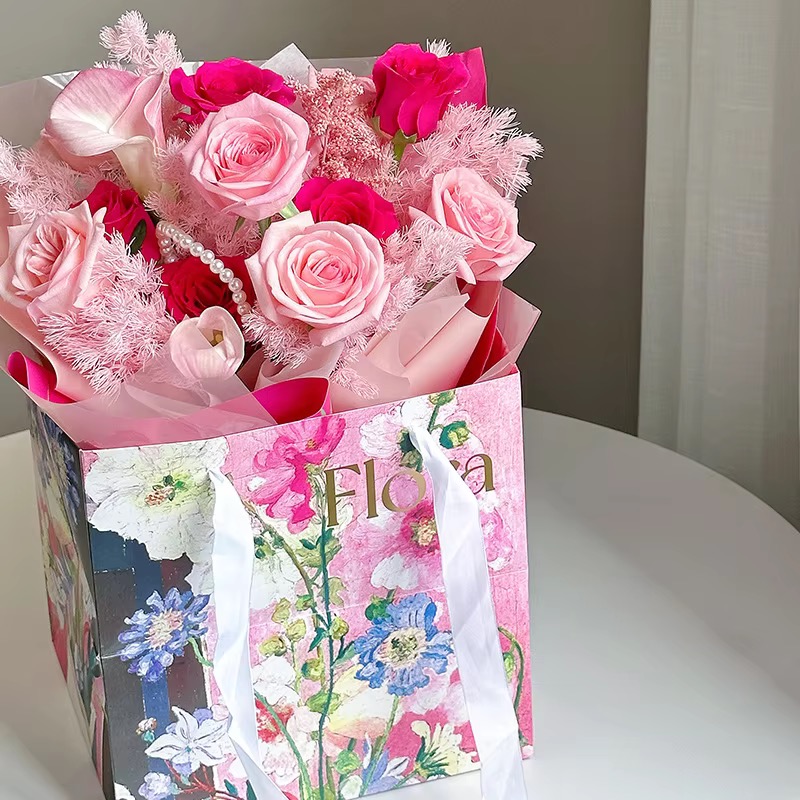 Oil Printed Garden Style Paper Non-Window Bouquet Bags Wholesale