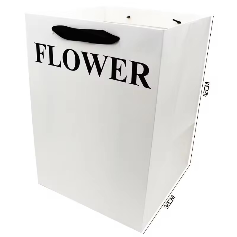 Printed Luxury White Square Flower Bouquet Paper Bags