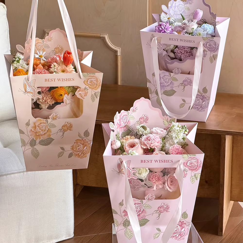 Rose Butterfly Print Window Flower Paper Bag 