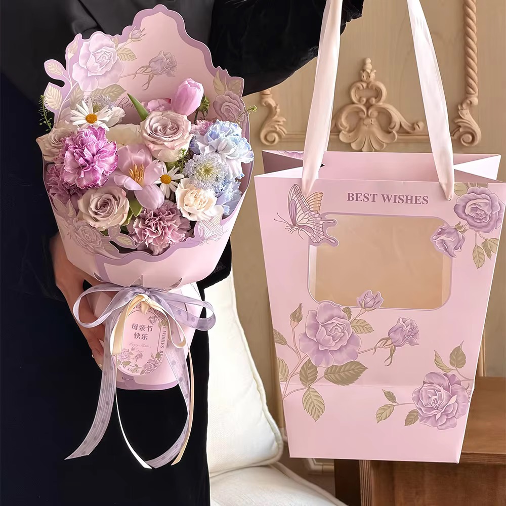 Rose Butterfly Print Window Flower Paper Bag 