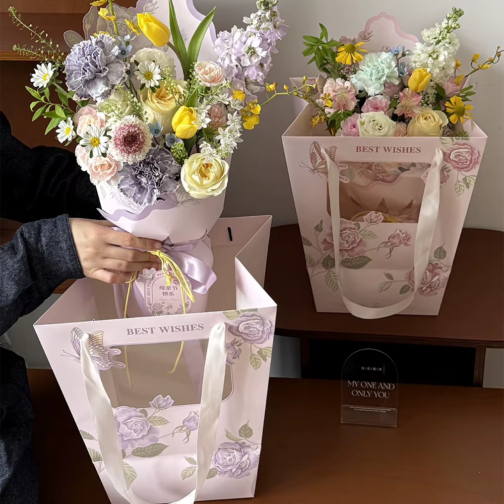 Rose Butterfly Print Window Flower Paper Bag 