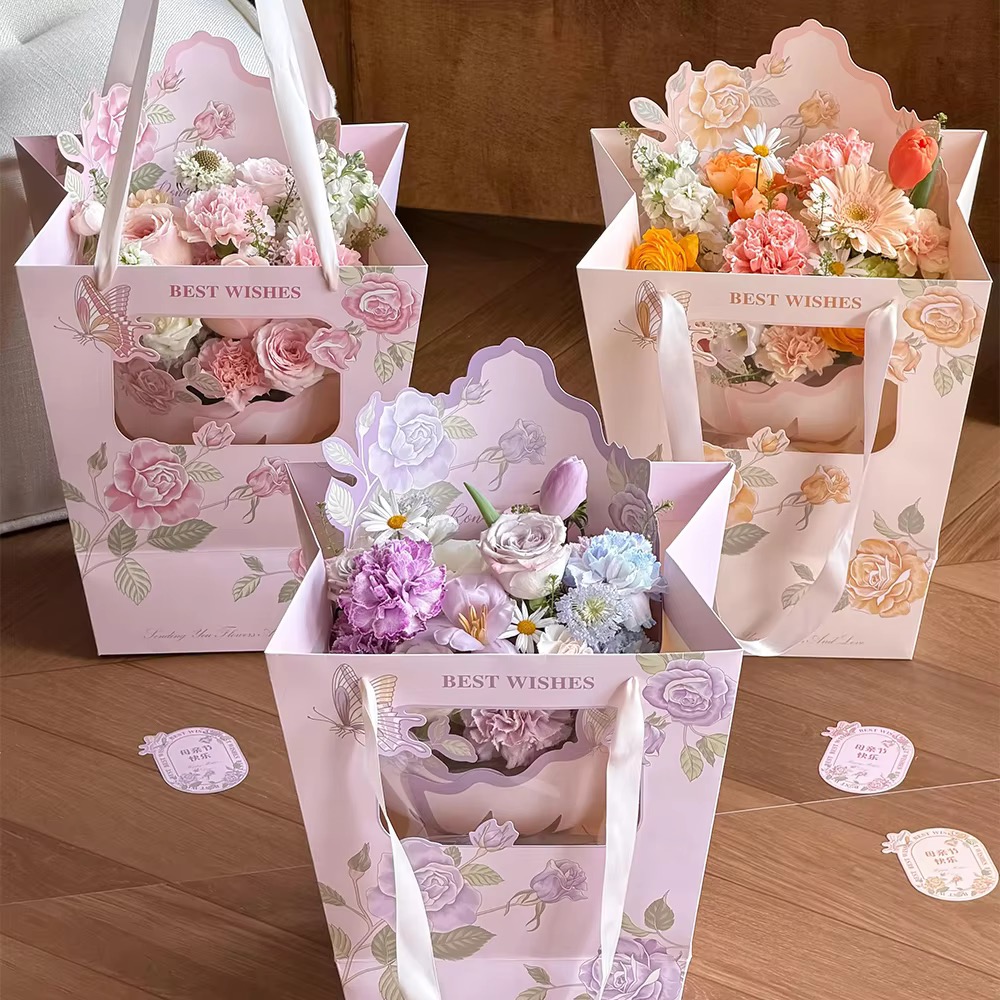 Rose Butterfly Print Window Flower Paper Bag 