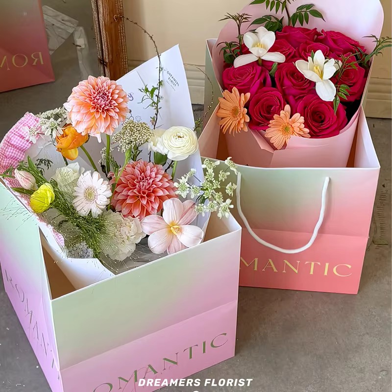 New Paper Floral Romantic Gradient Flowers Gift Bag
