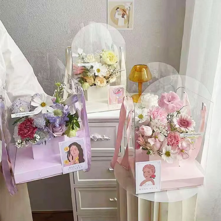 Portable Transparent PVC Folding Bouquet Arrangement Flower Bag 