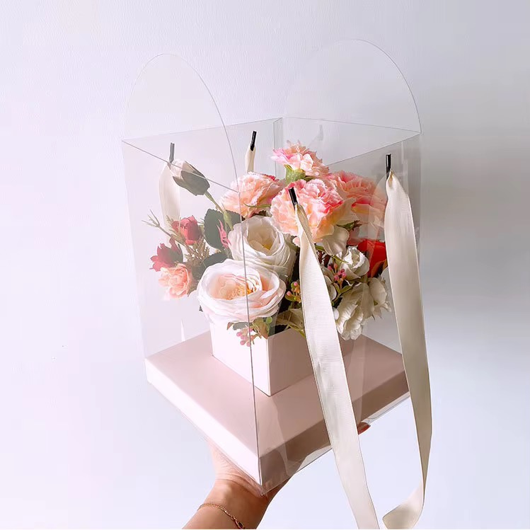 Portable Transparent PVC Folding Bouquet Arrangement Flower Bag 