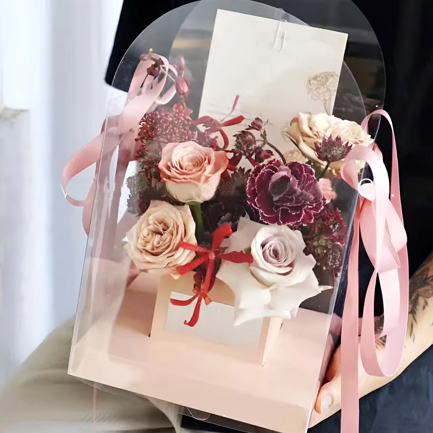 Portable Transparent PVC Folding Bouquet Arrangement Flower Bag 