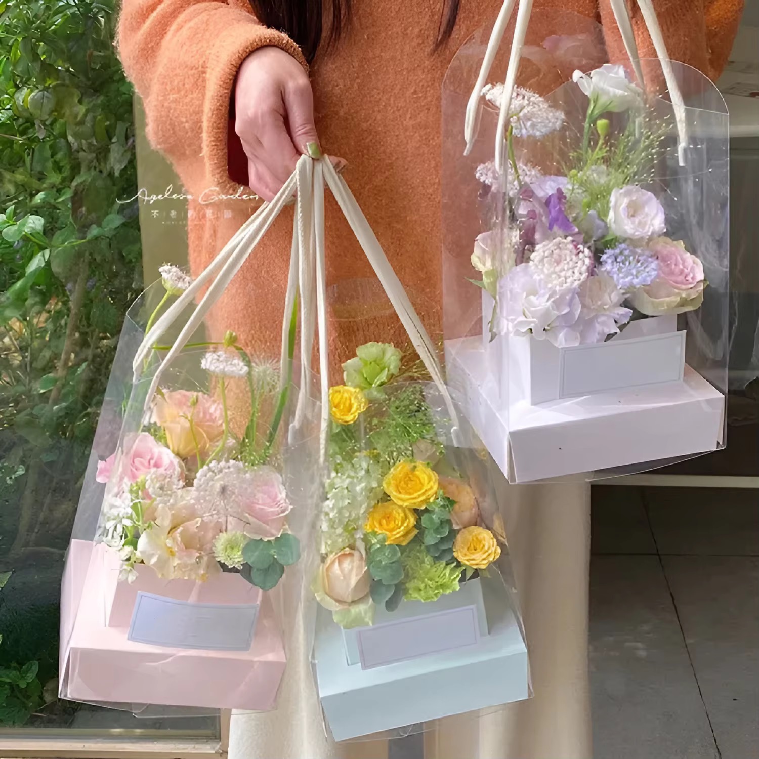 Portable Transparent PVC Folding Bouquet Arrangement Flower Bag 