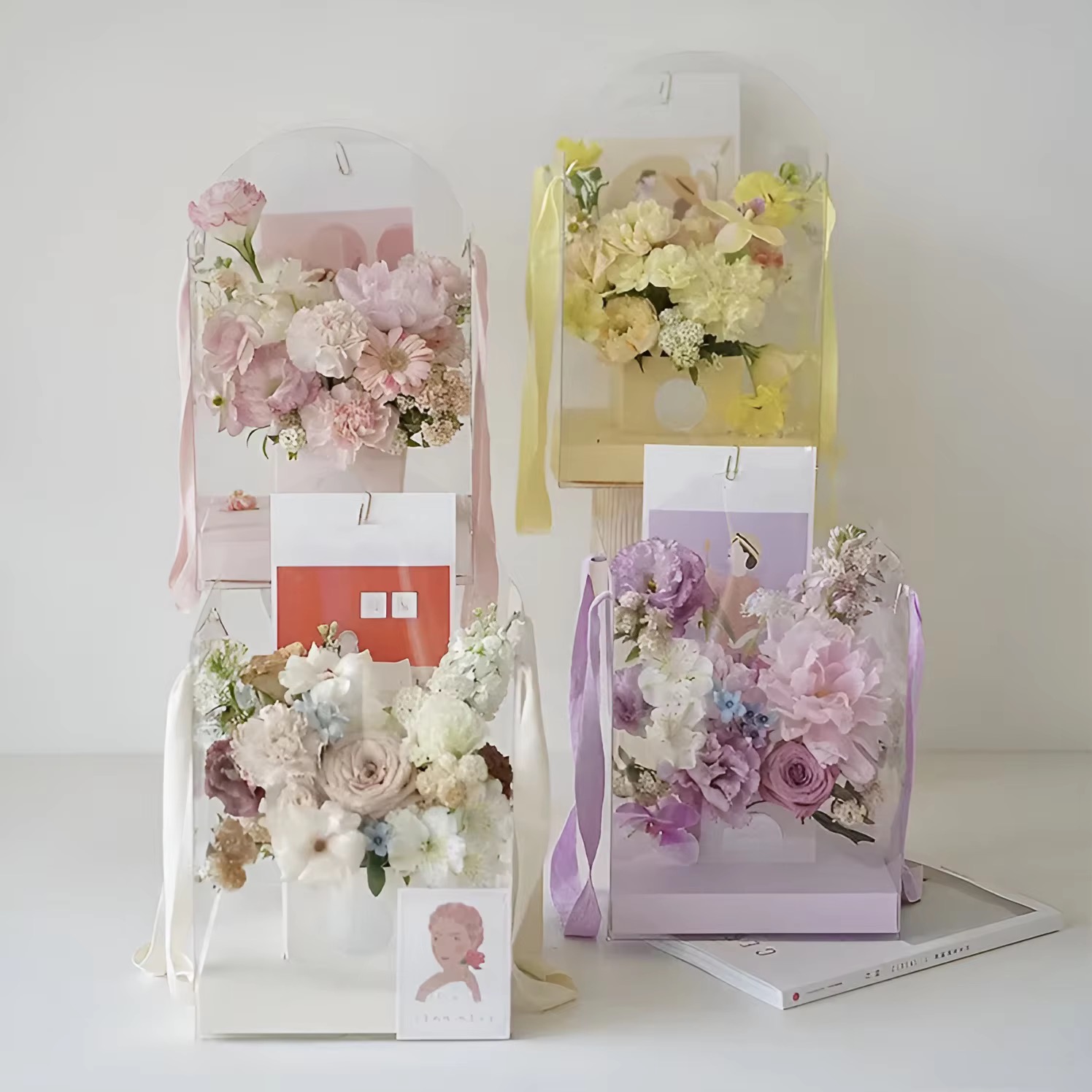 Portable Transparent PVC Folding Bouquet Arrangement Flower Bag 