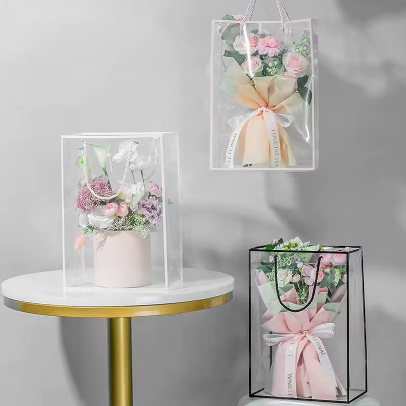 Floral Bouquet Waterproof PVC Flower Bag with Border