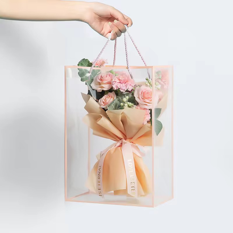Floral Bouquet Waterproof PVC Flower Bag with Border