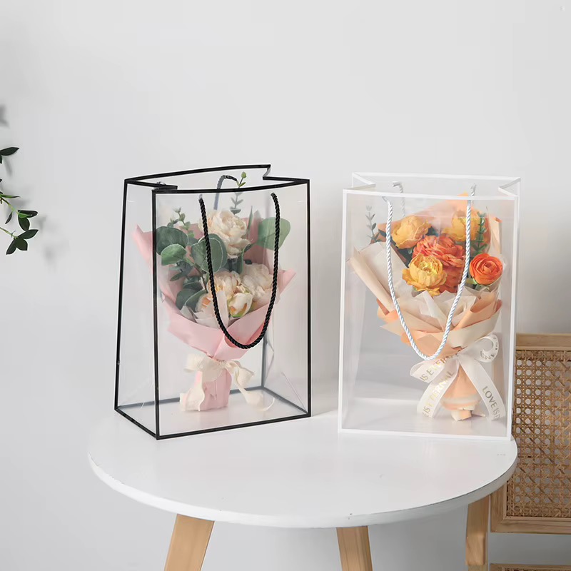 Floral Bouquet Waterproof PVC Flower Bag with Border