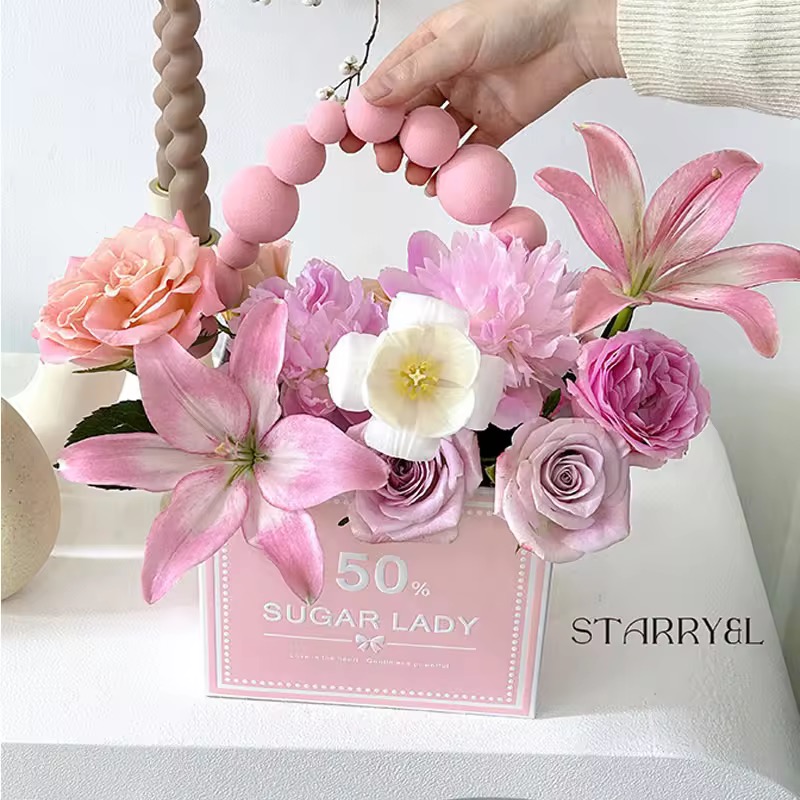 OEM Custom INS Style Portable Foldable Handheld Bag Gift Box For Flower Bouquet