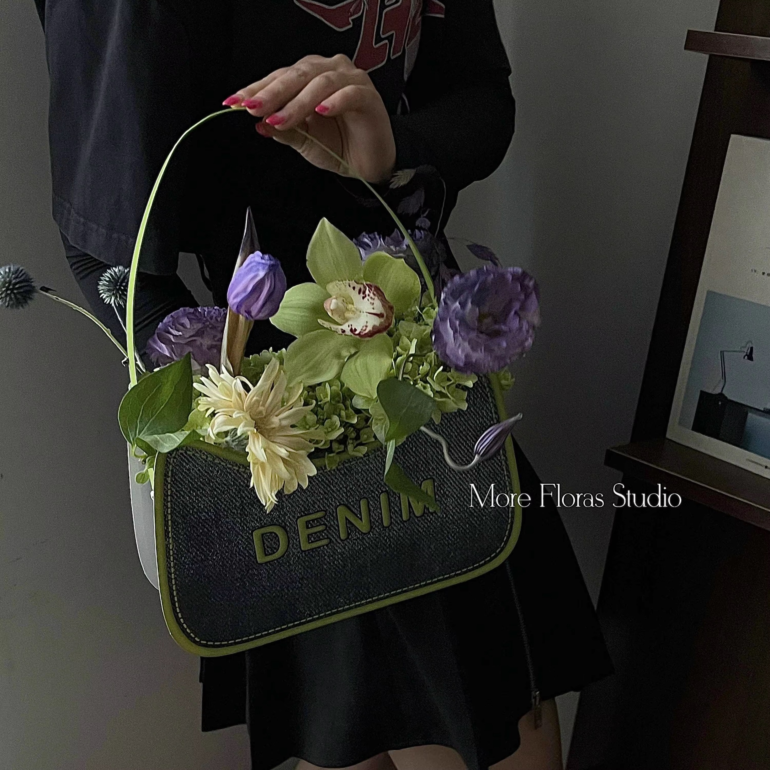 Denim Pattern Packaging Floral Bag Creative Flower Gift Handbag 