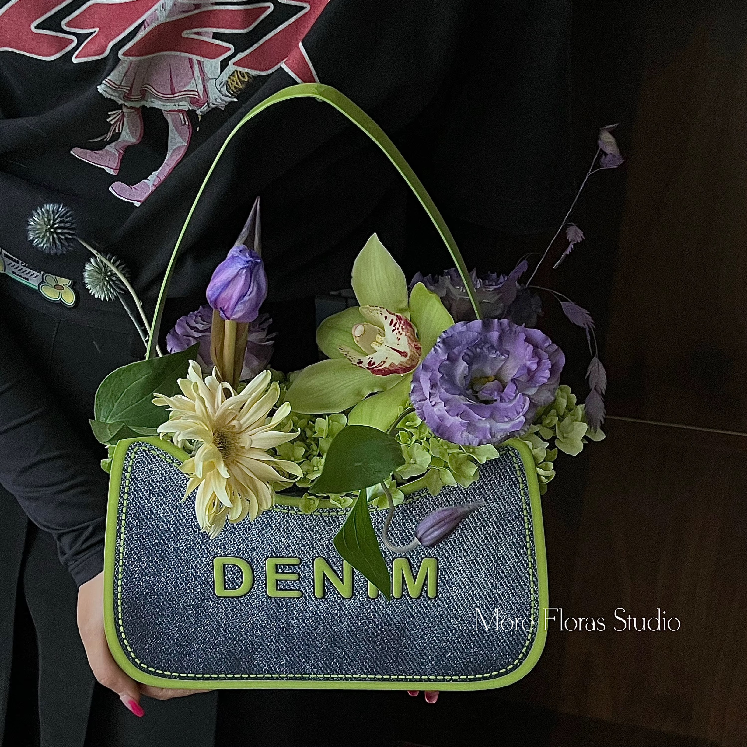 Denim Pattern Packaging Floral Bag Creative Flower Gift Handbag 