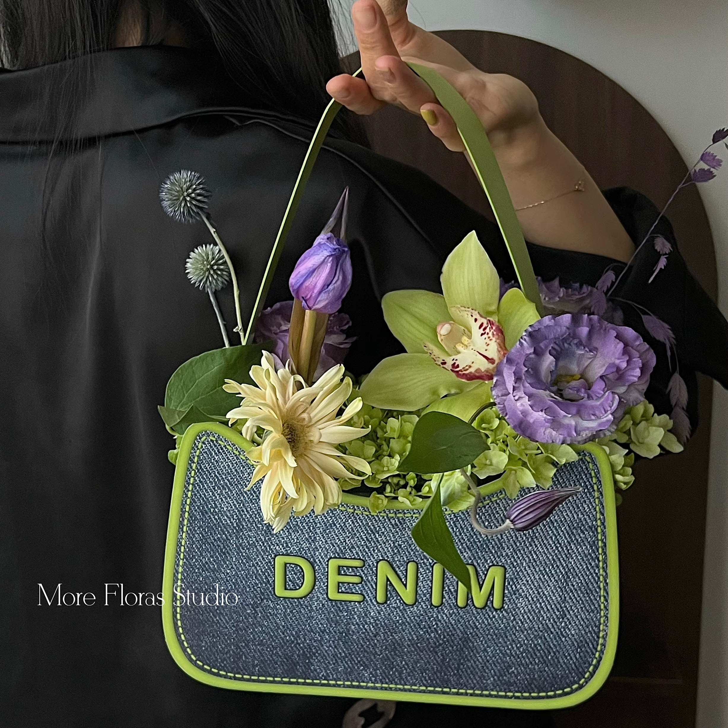Denim Pattern Packaging Floral Bag Creative Flower Gift Handbag 